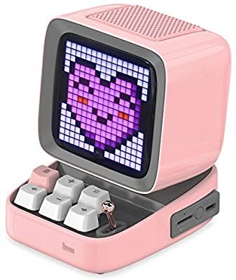Divoom Wireless Bluetooth Speakers with DIY Pixel Art Screen and Alarms, Ditoo Retro Portable Creative Bluetooth Speaker with Cool RGB Lights Keyboard for PC Desktop Deco, Cute Girls University Gift