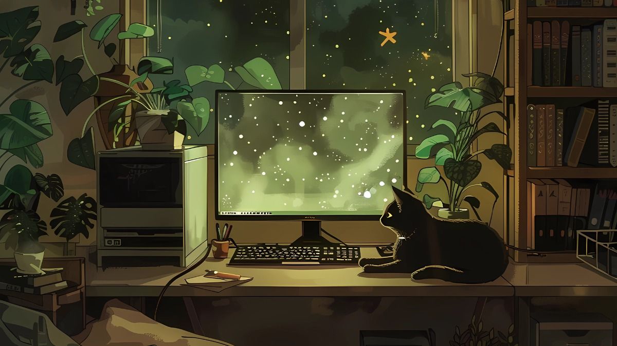 Lofi Cat Cozy Gamer Mouse Matt Wallpaper | 16:9