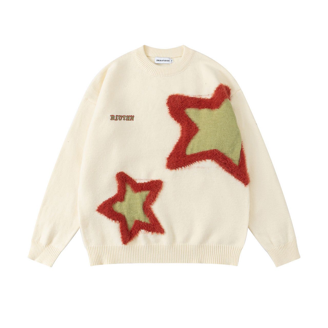 Hip Hop Flocking Jacquard Round Neck Sweater – Black / XL