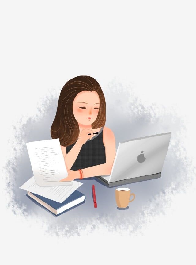 Рисованной мультипликация На работе Работать усердно PNG , компьютер, красота, девушка PNG картинки и пнг PSD рисунок для бесплатной загрузки