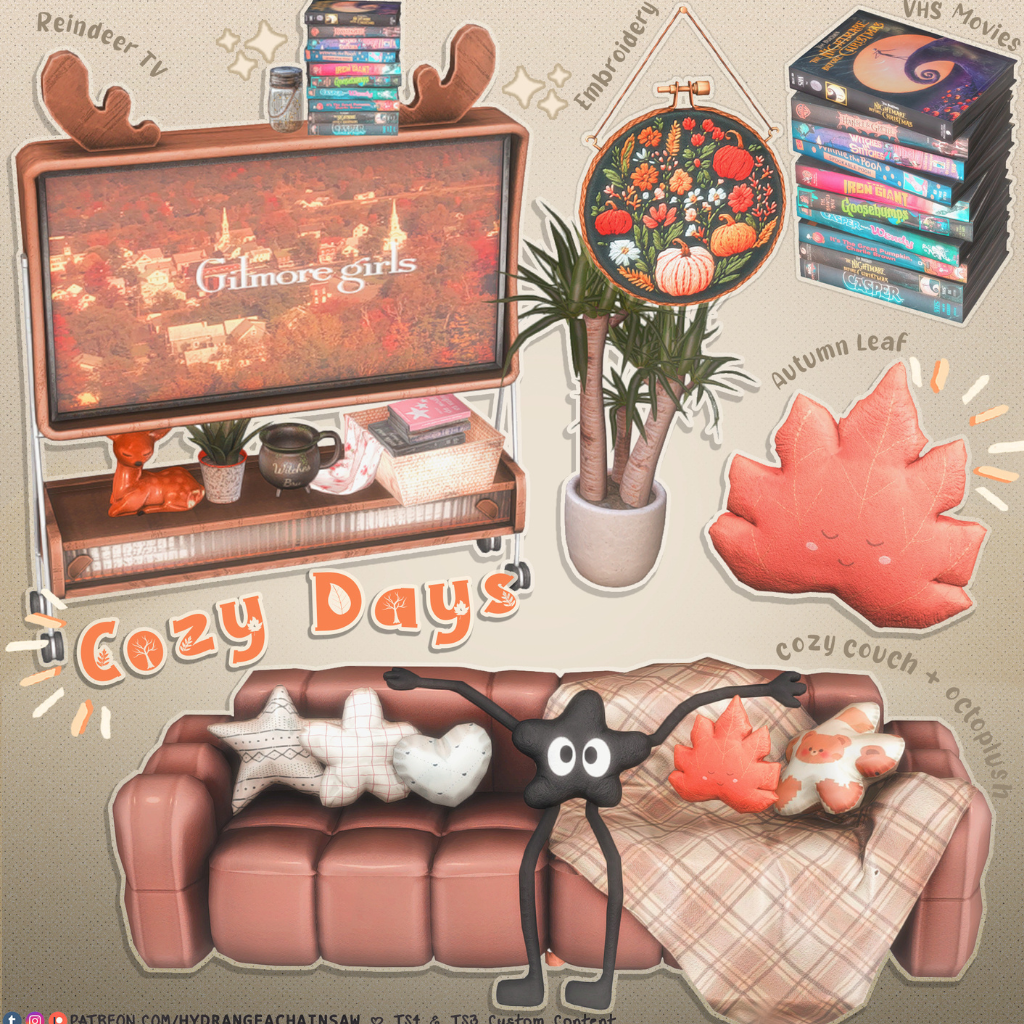 Sims 4 Cozy CC Furniture (TV, Couch and Decor)